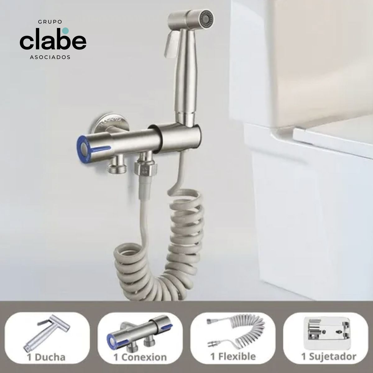 GENERICO - DUCHA BIDET CON LLAVE DOBLE KIT COMPLETO PARA INODODRO ACERO INOX SATINADO