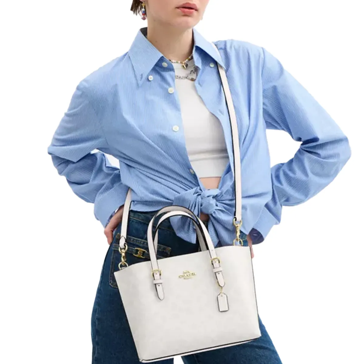 COACH - COACH Outlet Bolso de hombro cruzado para mujer de PVC con detalles de cuero