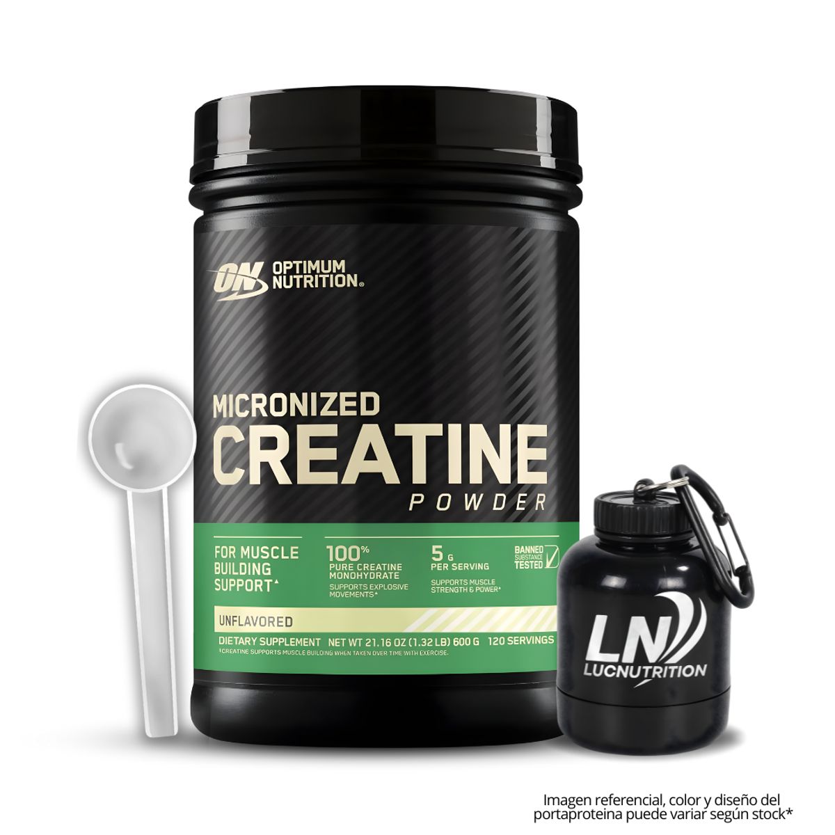 OPTIMUN NUTRITION - Creatina Optimum Nutrition 600 g - Creatina Monohidratada ON + Scoop + Portaproteina
