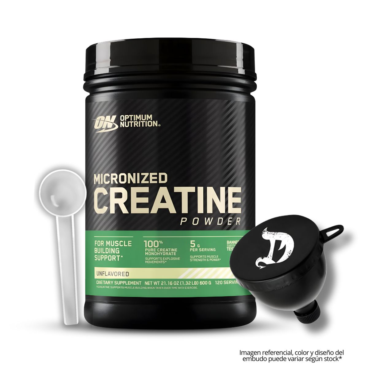 OPTIMUN NUTRITION - Creatina Optimum Nutrition 600 g - Creatina Monohidratada ON + Scoop + Embudo Dragon Pharma