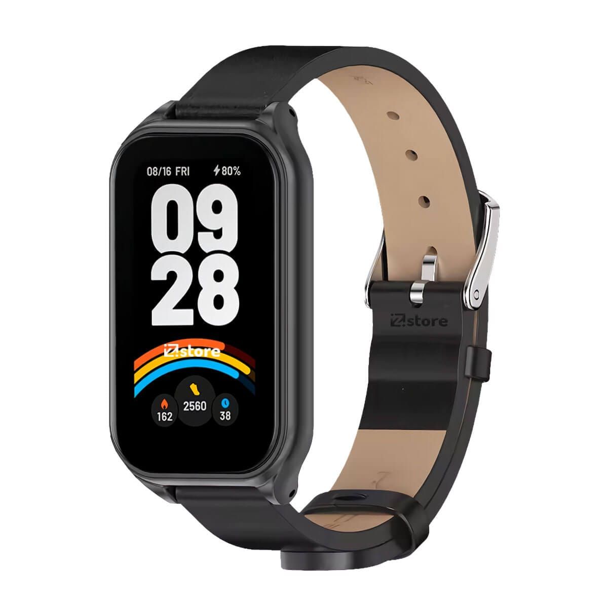 GENERICO - Correa de Cuero Para Xiaomi Mi Band 9 Active de Microfibra PU Negro CM Black