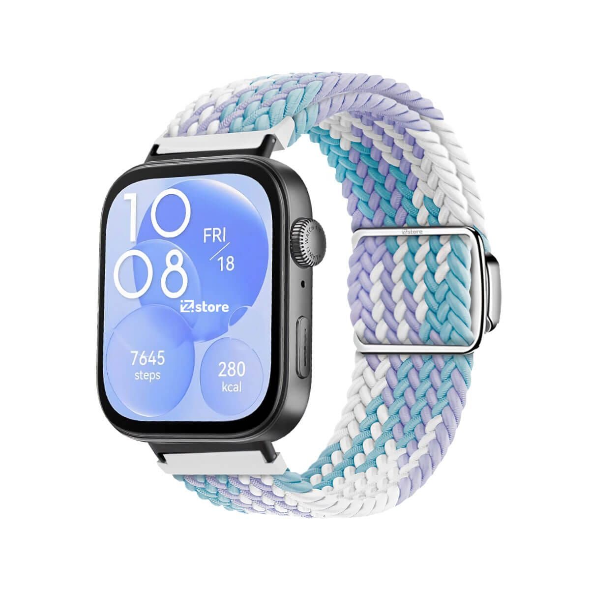 GENERICO - Correa de Nylon para Huawei Watch Fit 3 Broche Magnético Tricolor Lila Black