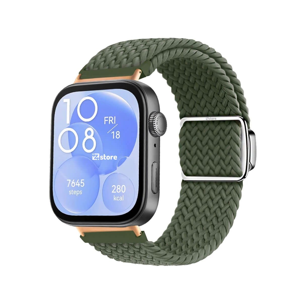 GENERICO - Correa de Nylon para Huawei Watch Fit 3 Broche Magnético Verde Militar Gold Rose