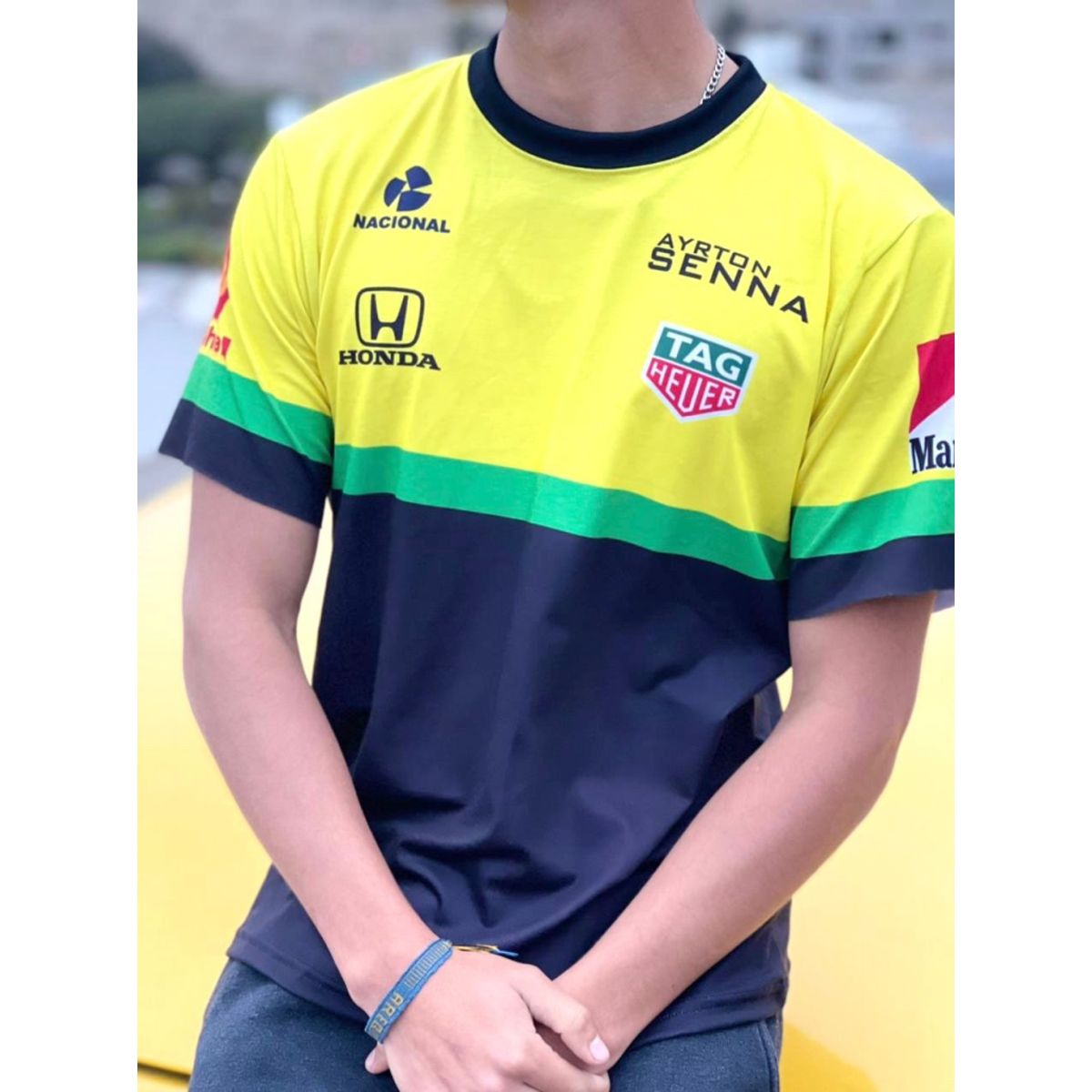 GENERICO - Polo Ayrton Senna Camiseta Corredor Piloto Formula 1 Amarillo