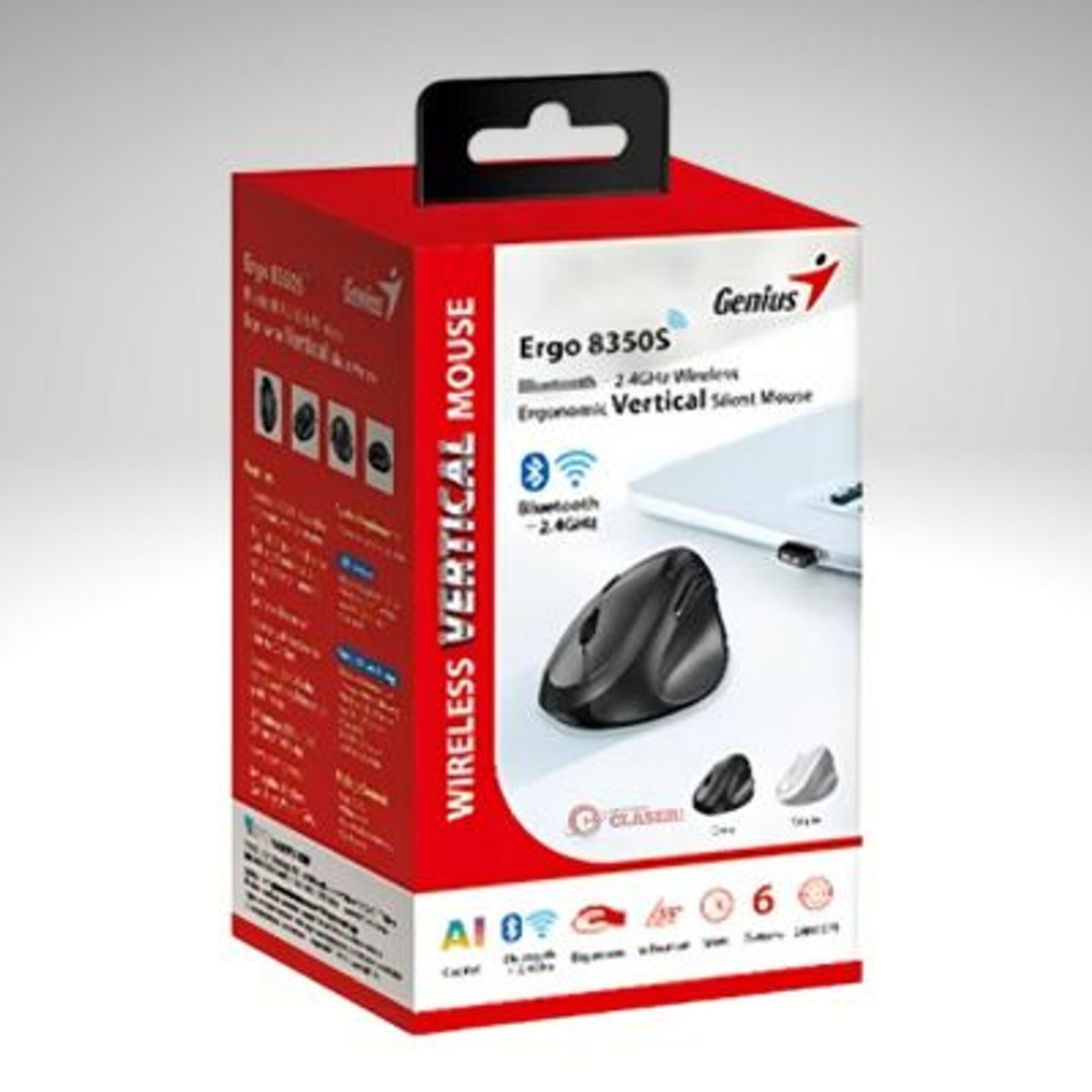 GENIUS - MOUSE GENIUS ERGO 8350S AI COPILOT DUAL WIRELESS/BT VERTICAL 6-BOT SILENT DARK GREY 31030041400