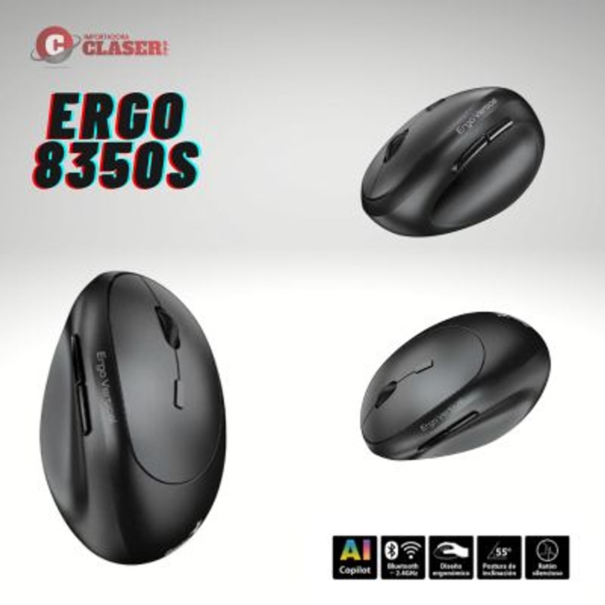 GENIUS - MOUSE GENIUS ERGO 8350S AI COPILOT DUAL WIRELESS/BT VERTICAL 6-BOT SILENT DARK GREY 31030041400