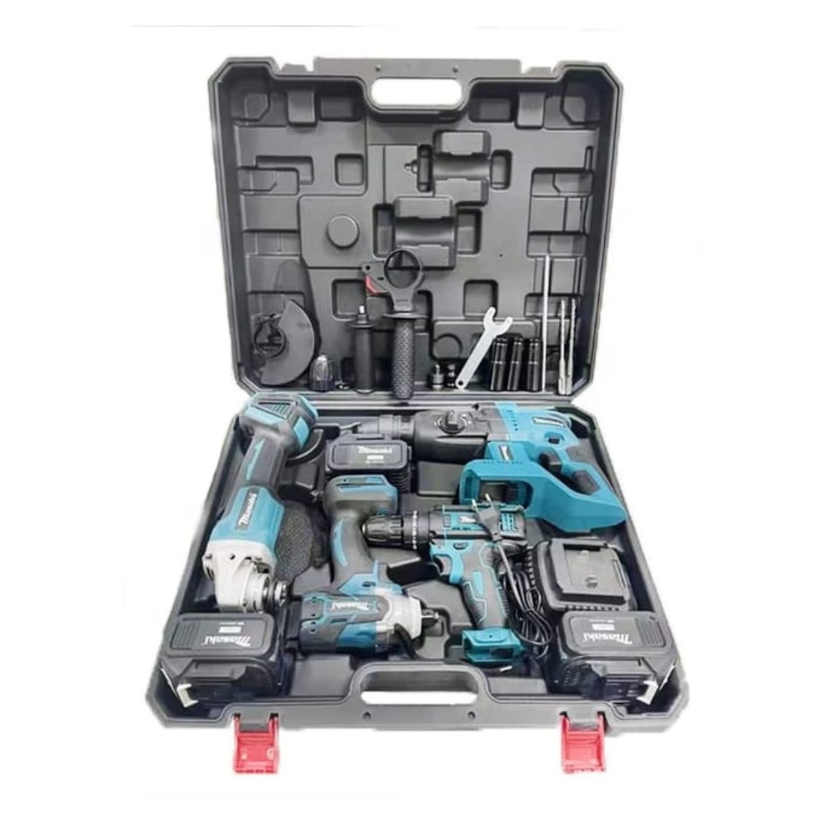 GENERICO - Kit Combo 4 en 1 Inalámbrico 21V con Taladro, Amoladora, Pistola de Impacto y Martillo Demoledor