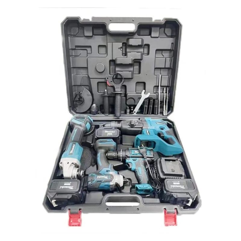 GENERICO - Kit Combo 4 en 1 Inalámbrico 21V con Taladro, Amoladora, Pistola de Impacto y Martillo Demoledor