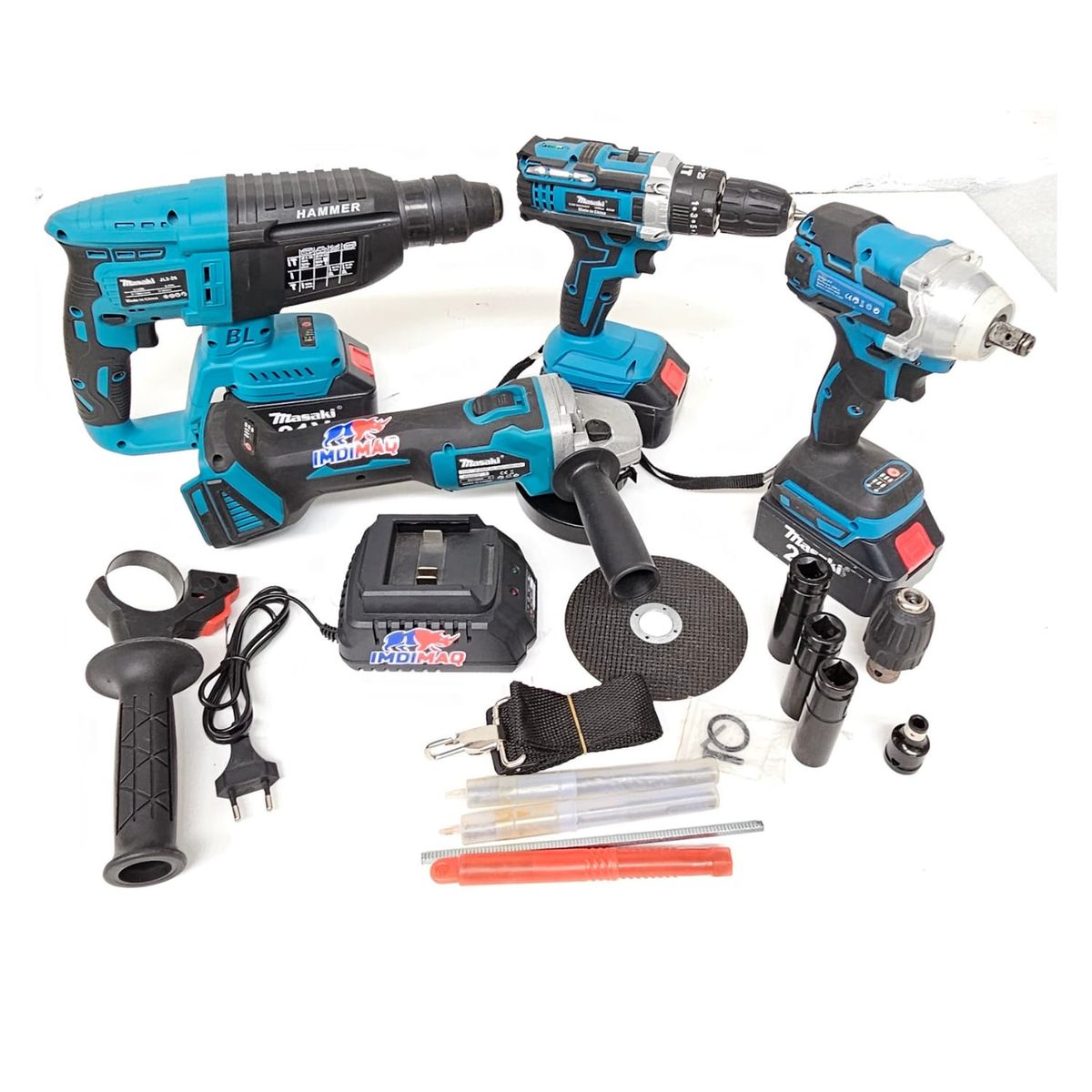GENERICO - Kit Combo 4 en 1 Inalámbrico 21V con Taladro, Amoladora, Pistola de Impacto y Martillo Demoledor