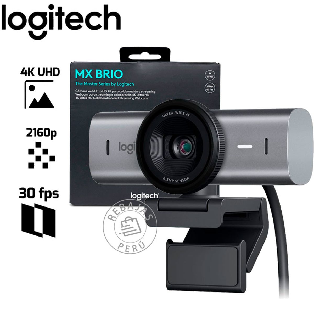 LOGITECH - Cámara Logitech MX Brio Pro 700 4K USB-C Profesional con Micrófonos AI