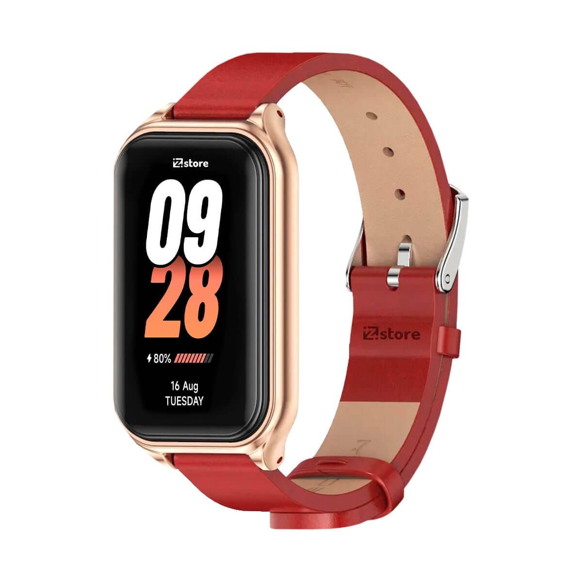 GENERICO - Correa de Cuero Para Xiaomi Mi Band 9 Active de Microfibra PU Rojo CM Gold Rose