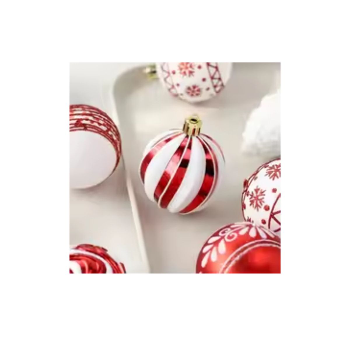 GENERICO - SET DE BOLAS DE NAVIDAD DE COLOR ROJO Y BLANCO 10 CM PREMIUM