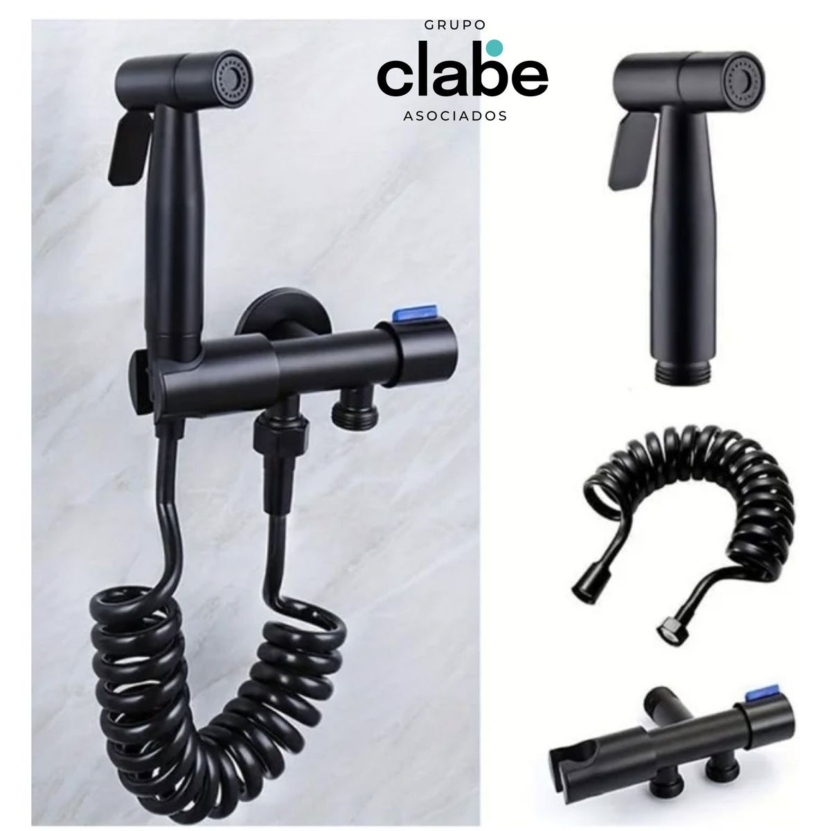 GENERICO - DUCHA BIDET CON LLAVE DOBLE KIT COMPLETO PARA INODODRO ACERO NEGRO