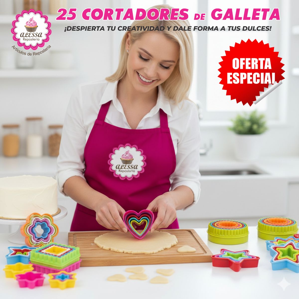 GENERICO - Set de 25 Cortadores de Galleta o Fondant con 5 formas para Repostería