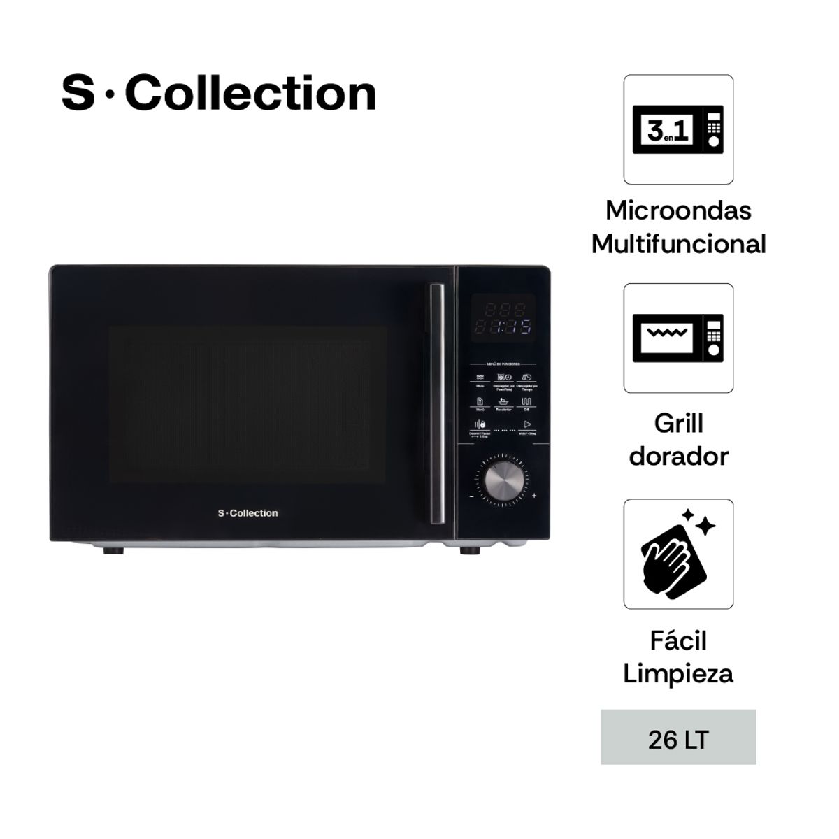 SCOLLECTION - Horno Microondas S-Collection 3 en 1 Grill Black 26L