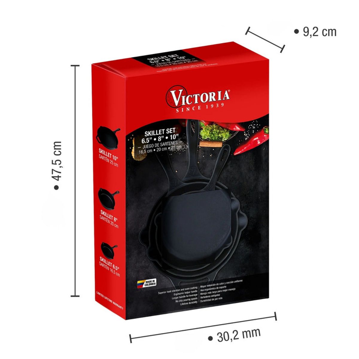 VICTORIA - Set De Sartenes Victoria 3 Piezas Hierro Fundido