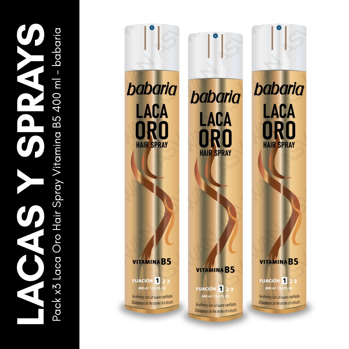 GENERICO - Pack x3 Laca Oro Hair Spray Vitamina B5 400 ml - babaria