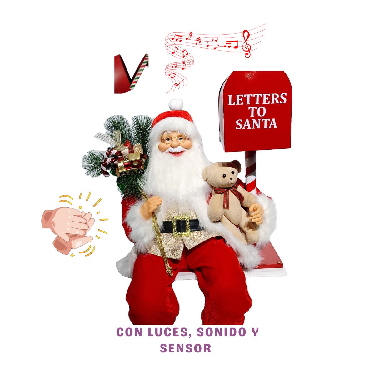 GENERICO - PAPA NOEL CON SENSOR MUSICAL Y CON LUCES TAMAÑO GRANDE