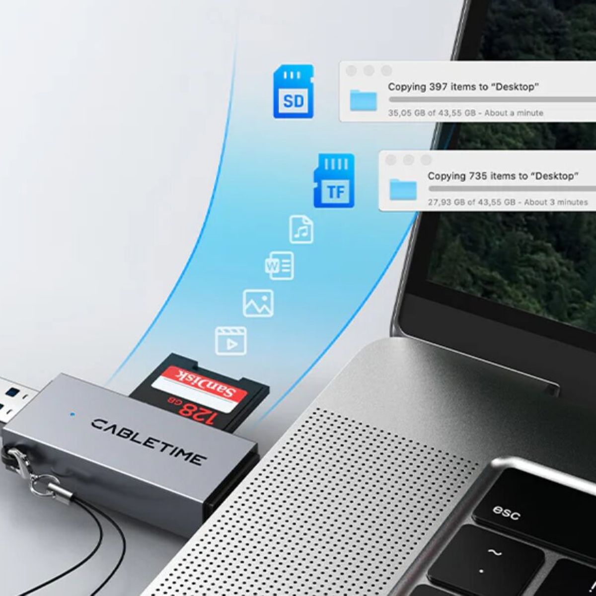 GENERICO - Lector de Tarjeta CABLETIME CD40G USB-C y USB-A a SD 2 en 1