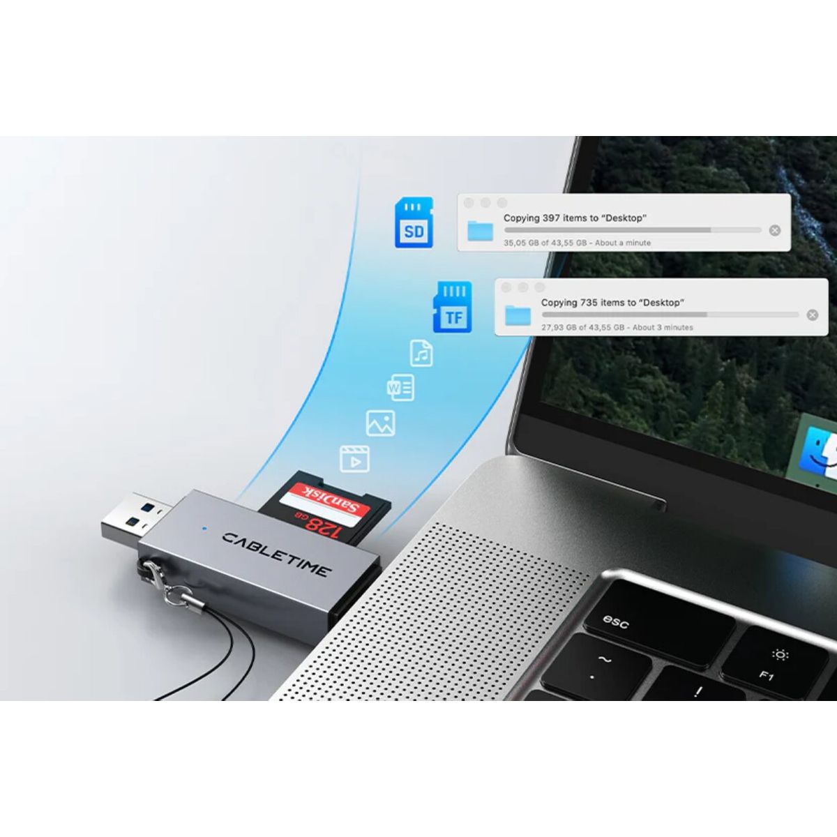 GENERICO - Lector de Tarjeta CABLETIME CD40G USB-C y USB-A a SD 2 en 1