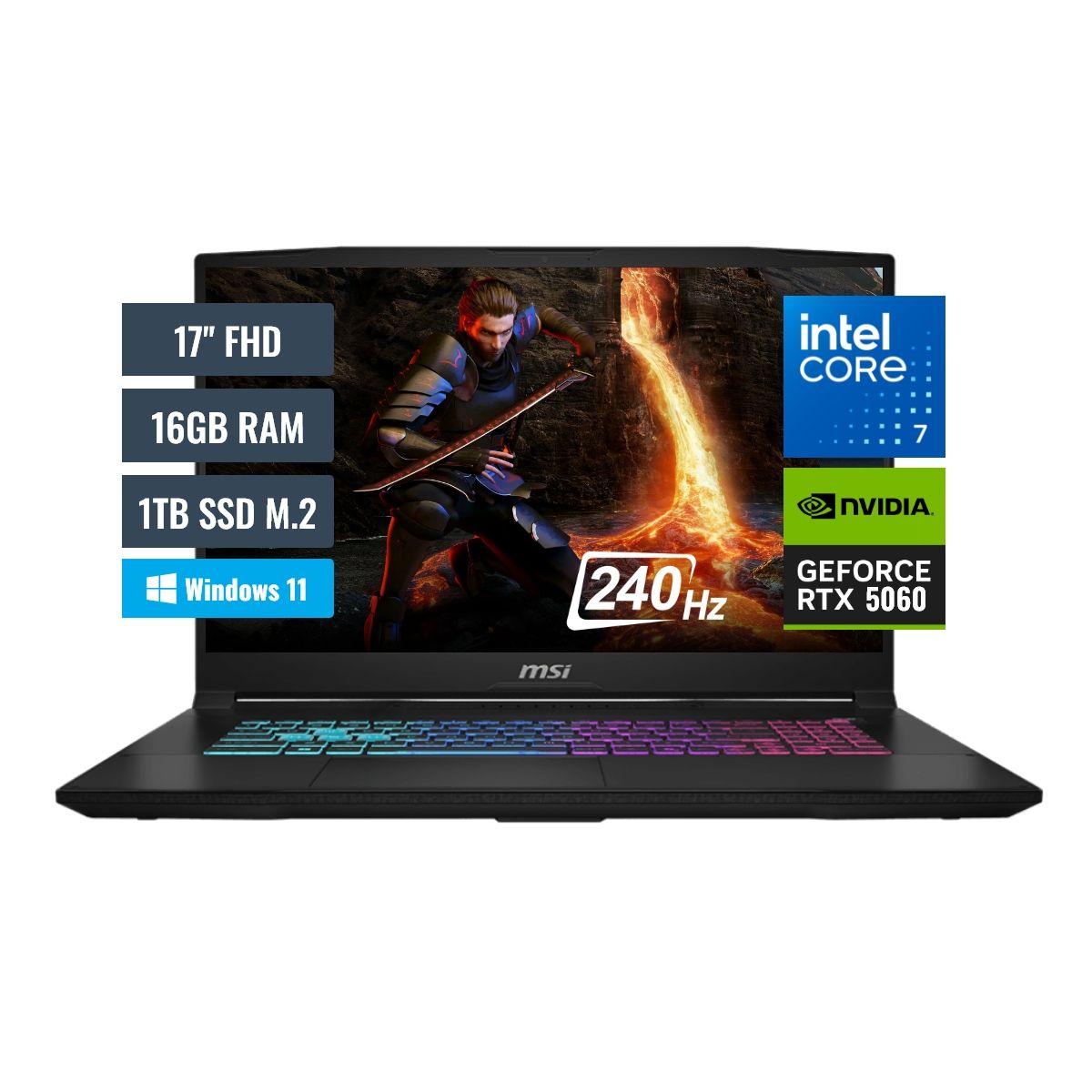 MSI - Laptop MSI Katana 17 B14WFK, 17.3" FHD 240Hz, i7-14650H, 16GB, SSD 1TB, RTX 5060 8GB, Windows 11