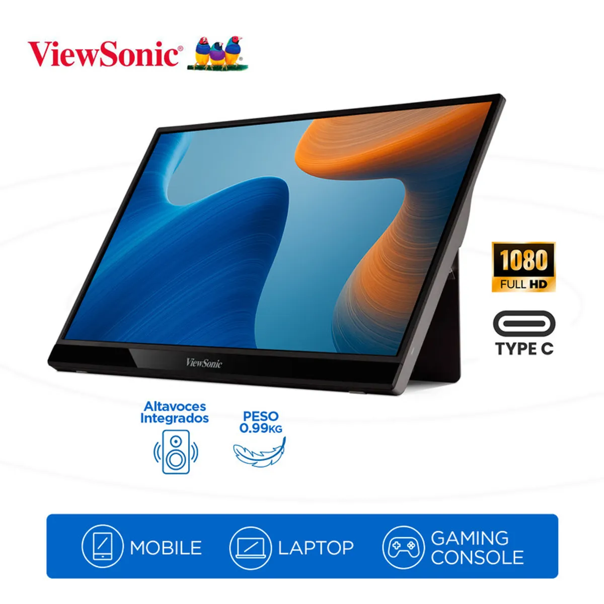 VIEWSONIC - Monitor ViewSonic VG1655 Portable 16FHD1920x1080 IPS USB-C Mini-HDMI Cover de REGALO Gray