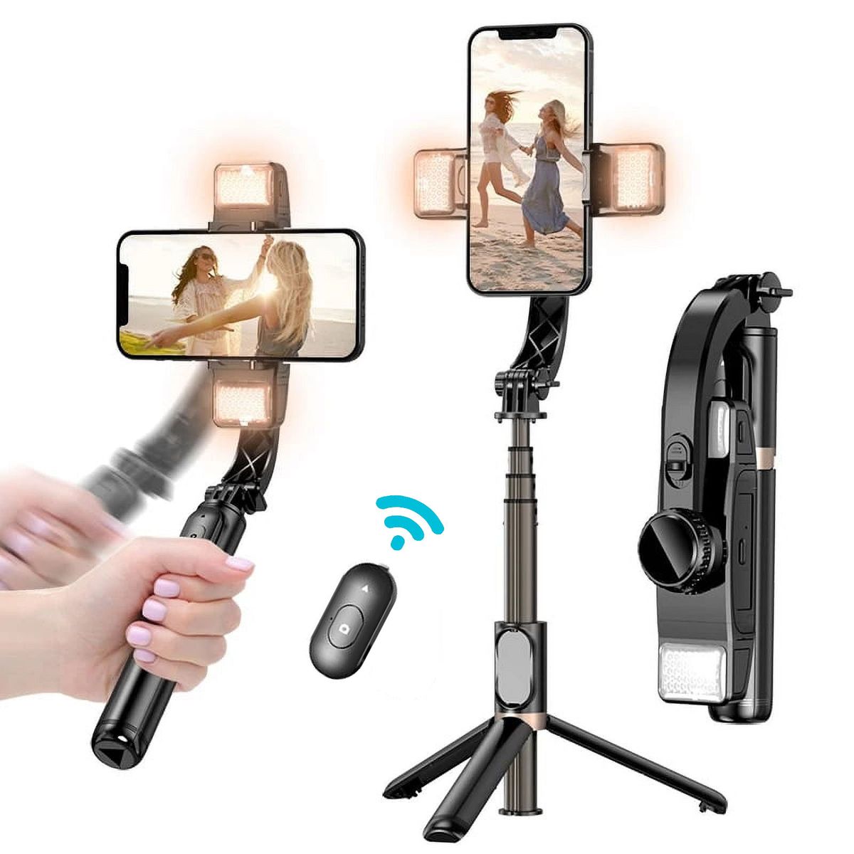 NANOTRON TECHNOLOGIES - Estabilizador Gimbal Q08d recargable con luz LED dual para celular  Negro