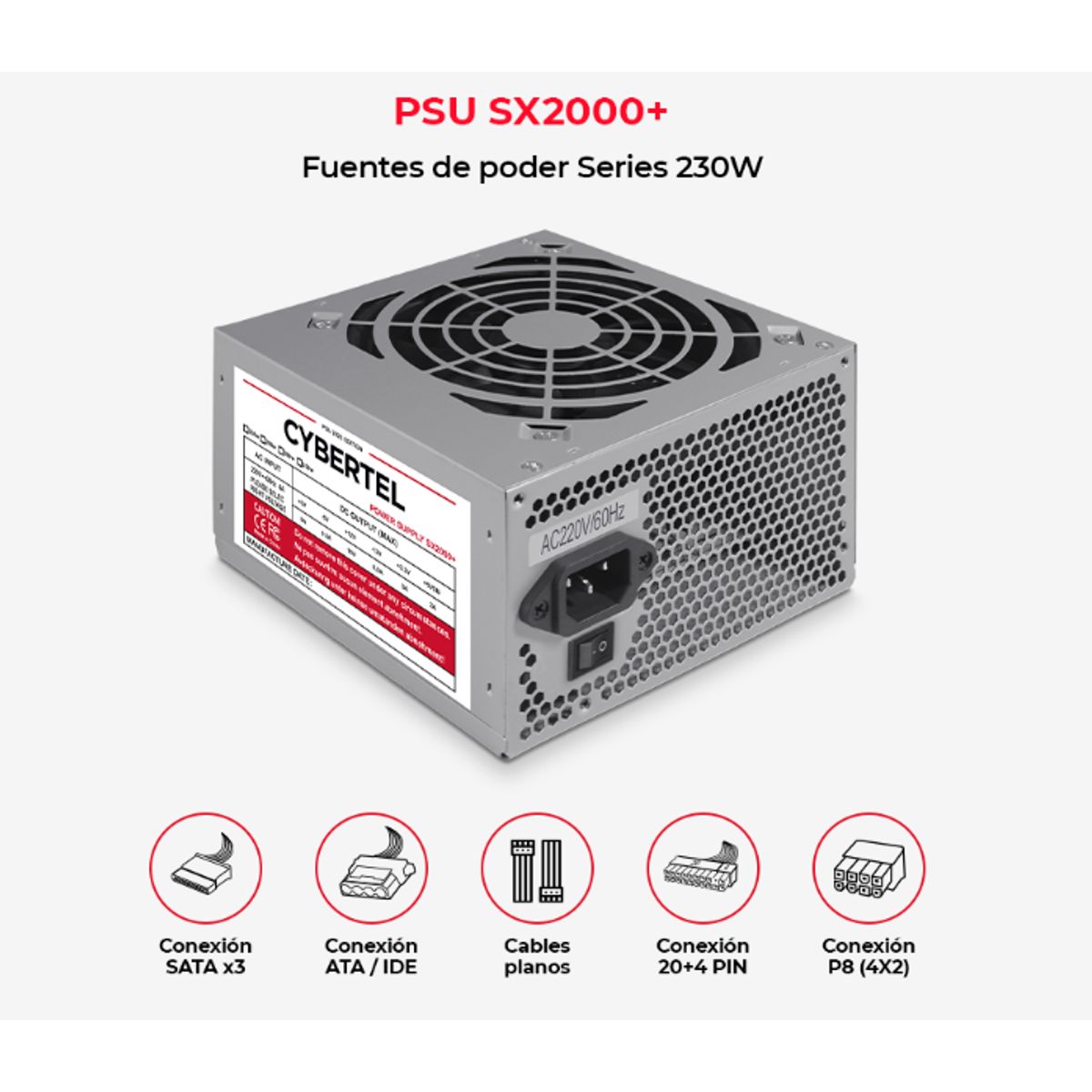 CYBERTEL - Fuente de Poder ATX CYBERTEL SX2000+ 230W FLAT en Caja