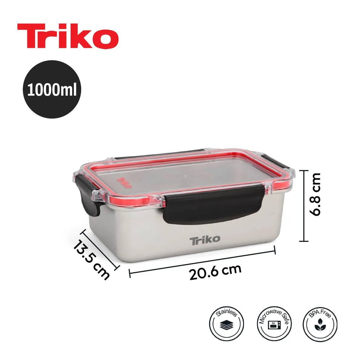 TRIKO - CONTENEDOR ACERO MICROSAFE 1000ML CON TAPA LOCK