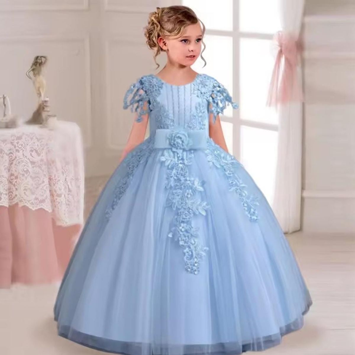 GENERICO - Vestido Niña Princesa Celeste Cielo Talla 8