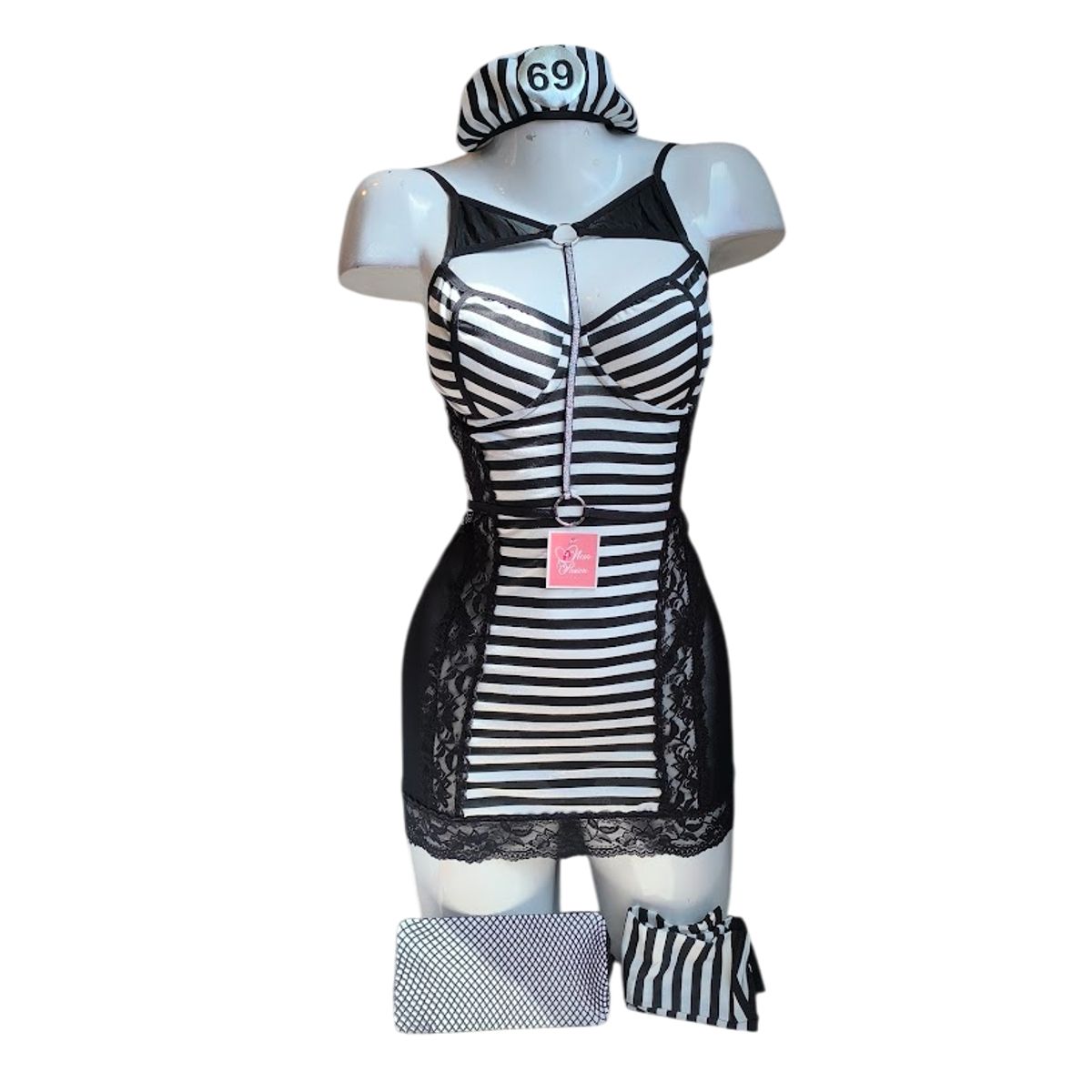GENERICO - DISFRAZ DE PRISIONERA REO LENCERIA SEXY RAYAS