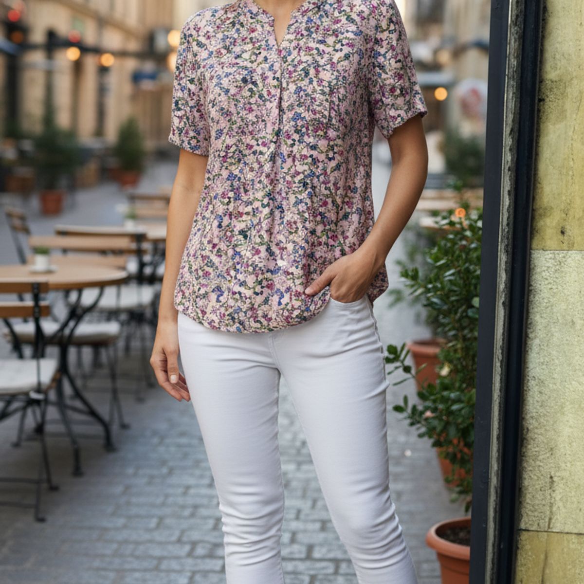 GENERICO - Blusa de Algodón con Estampado Floral