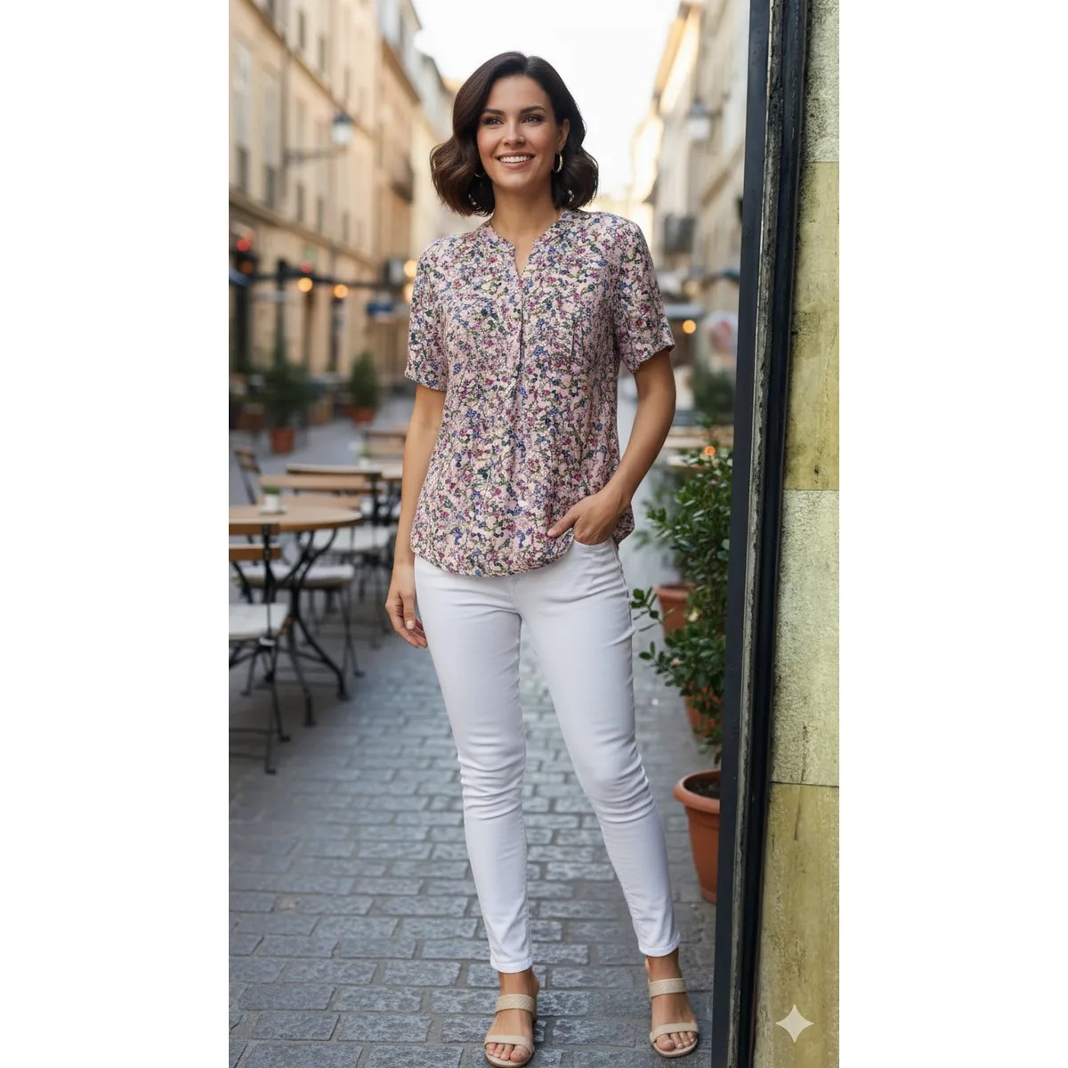 GENERICO - Blusa de Algodón con Estampado Floral