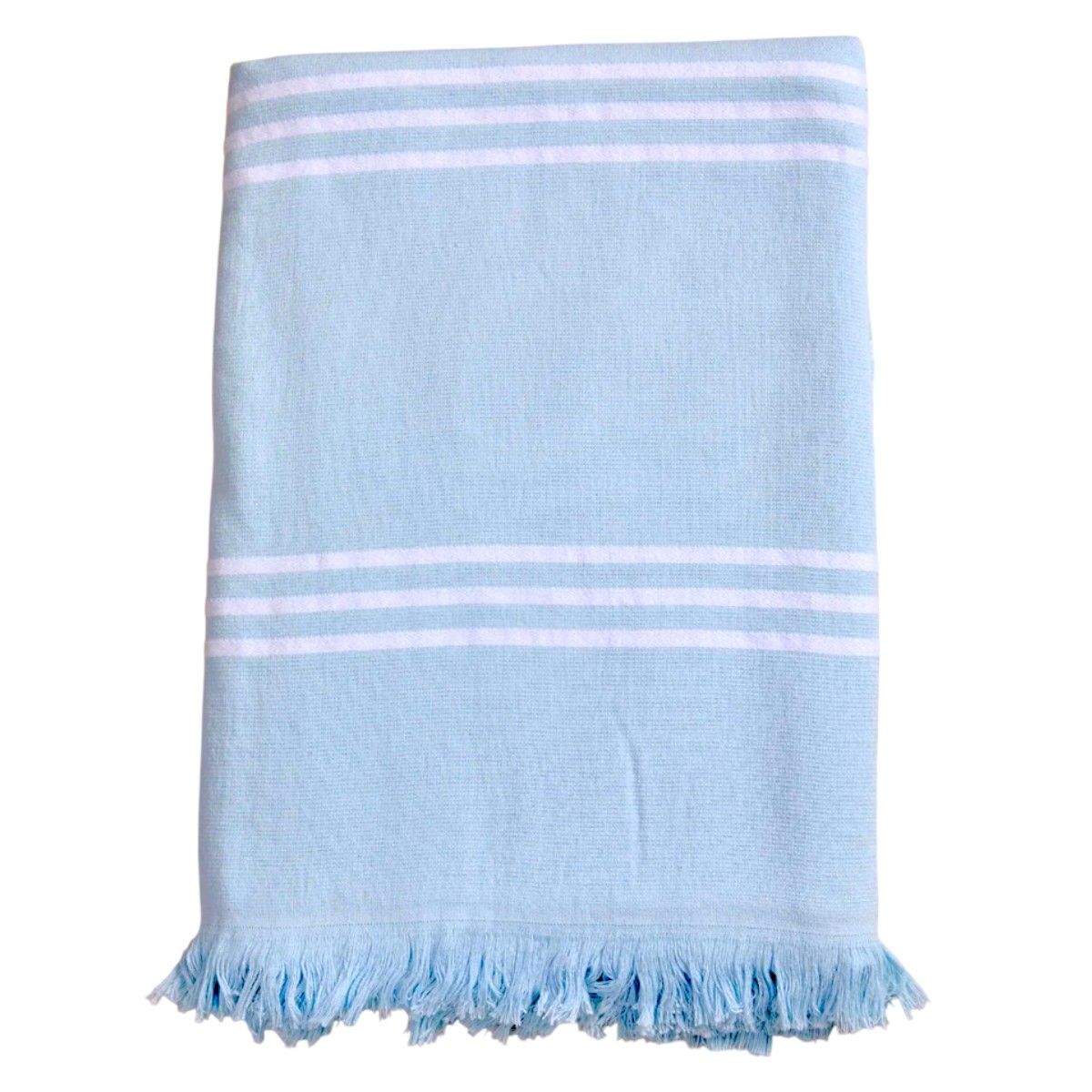 MAGE DISTRIBUTION - Toalla de Playa Turca Celeste Bebé con Líneas Blancas 90cm x 180cm