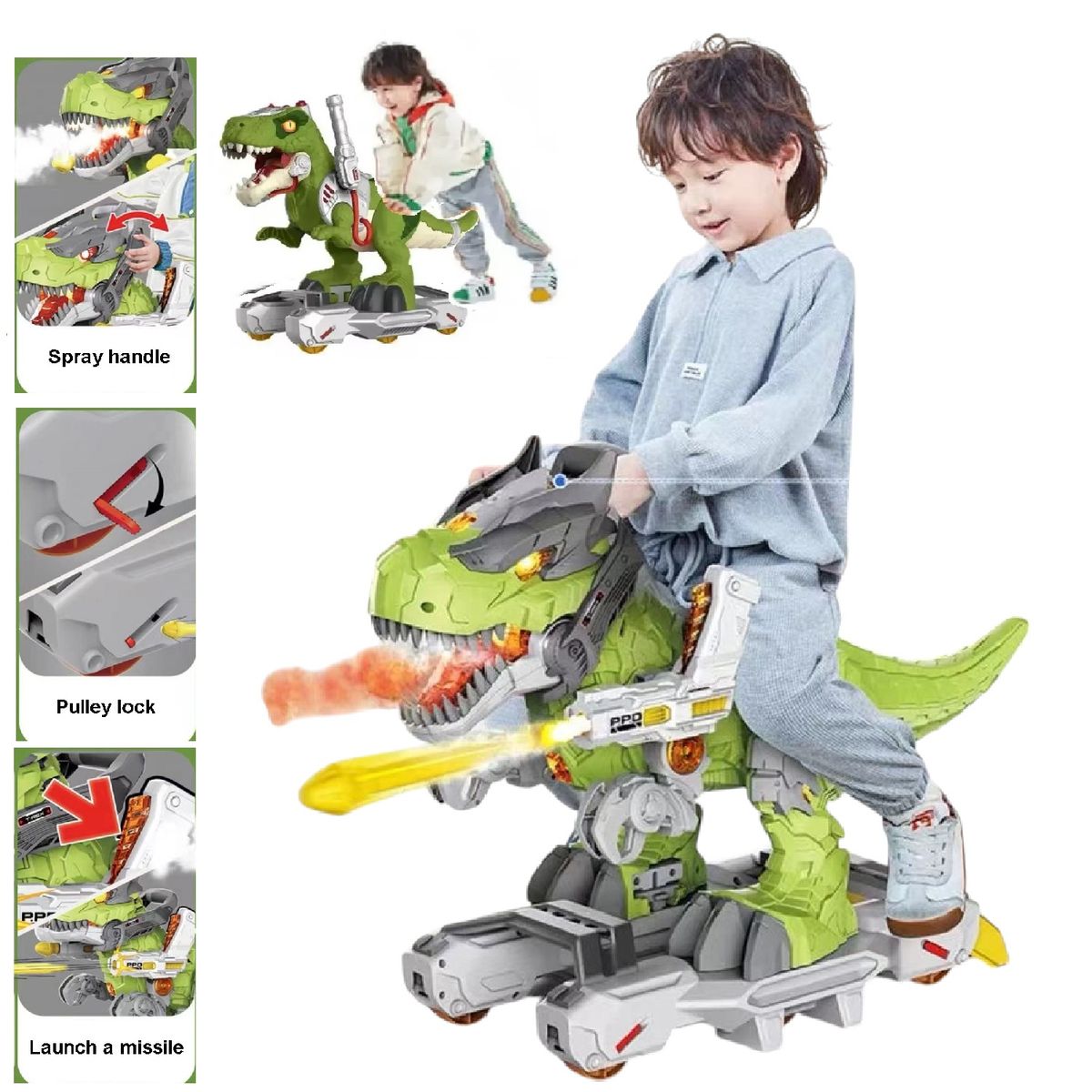 GENERICO - Scooter de dinosaurio efecto bota humo Musical y Luces con kit de pistola -N