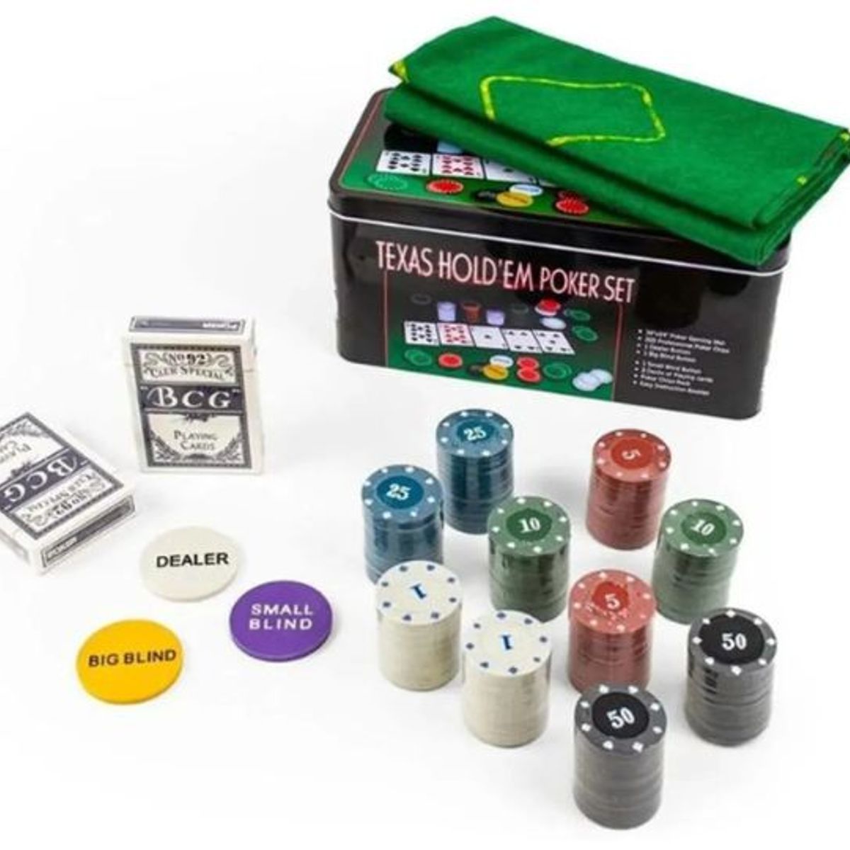 GENERICO - Set de Poker 200 Fichas en Caja de Metal Numeradas