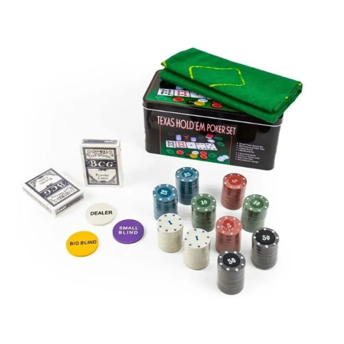 GENERICO - Set de Poker 200 Fichas en Caja de Metal Numeradas