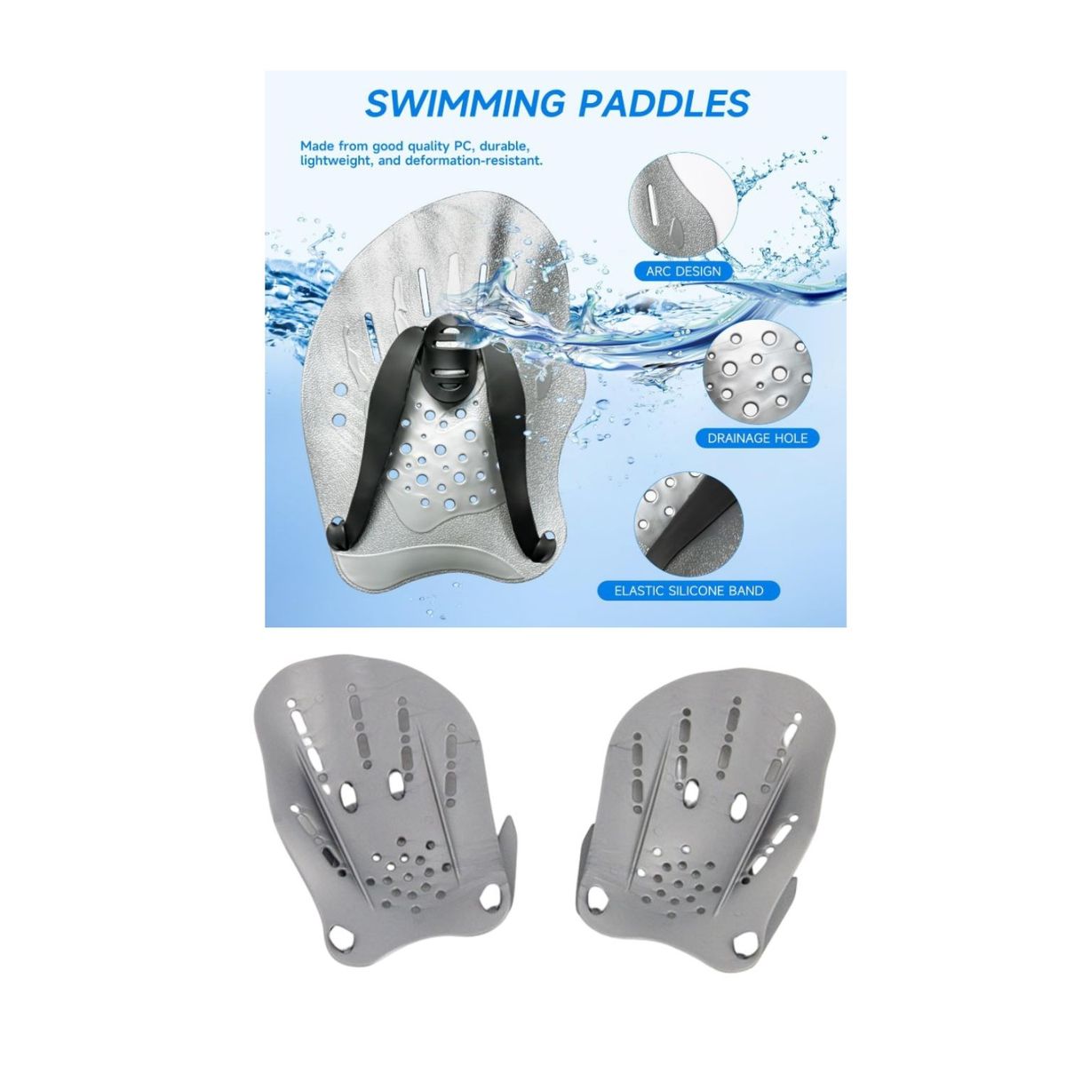 PORTO - Aletas de Natación para Mano Paletas entrenamiento de natación Ajustable - Talla L