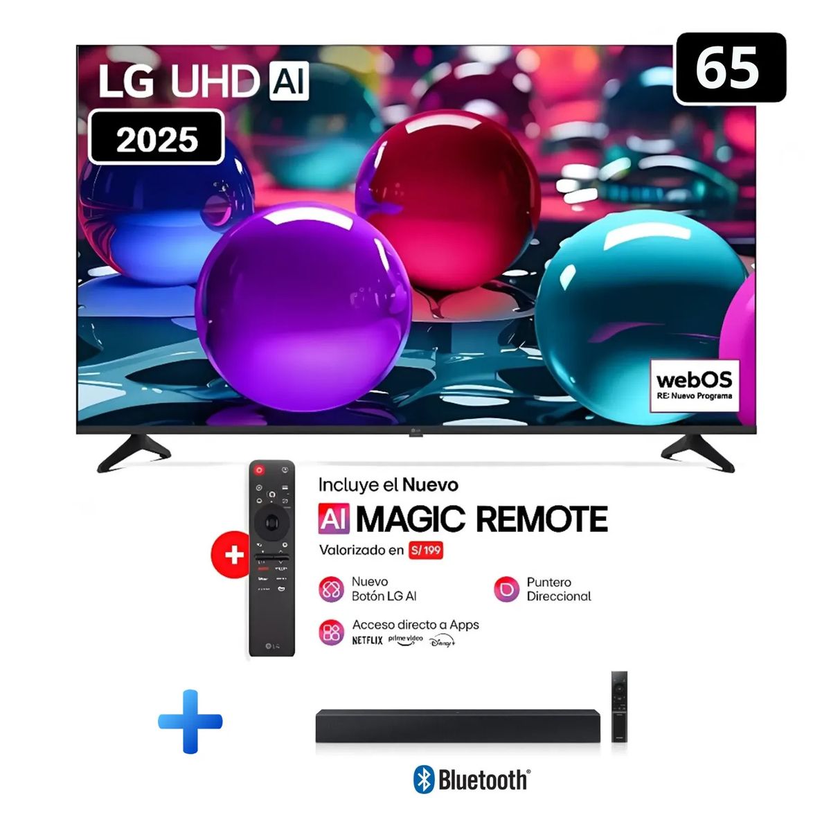 LG - Televisor Lg 65 Pulg Ultra HD 4K AI ThinQ 65UA7300 Modelo 2025- Negro + Soundbar