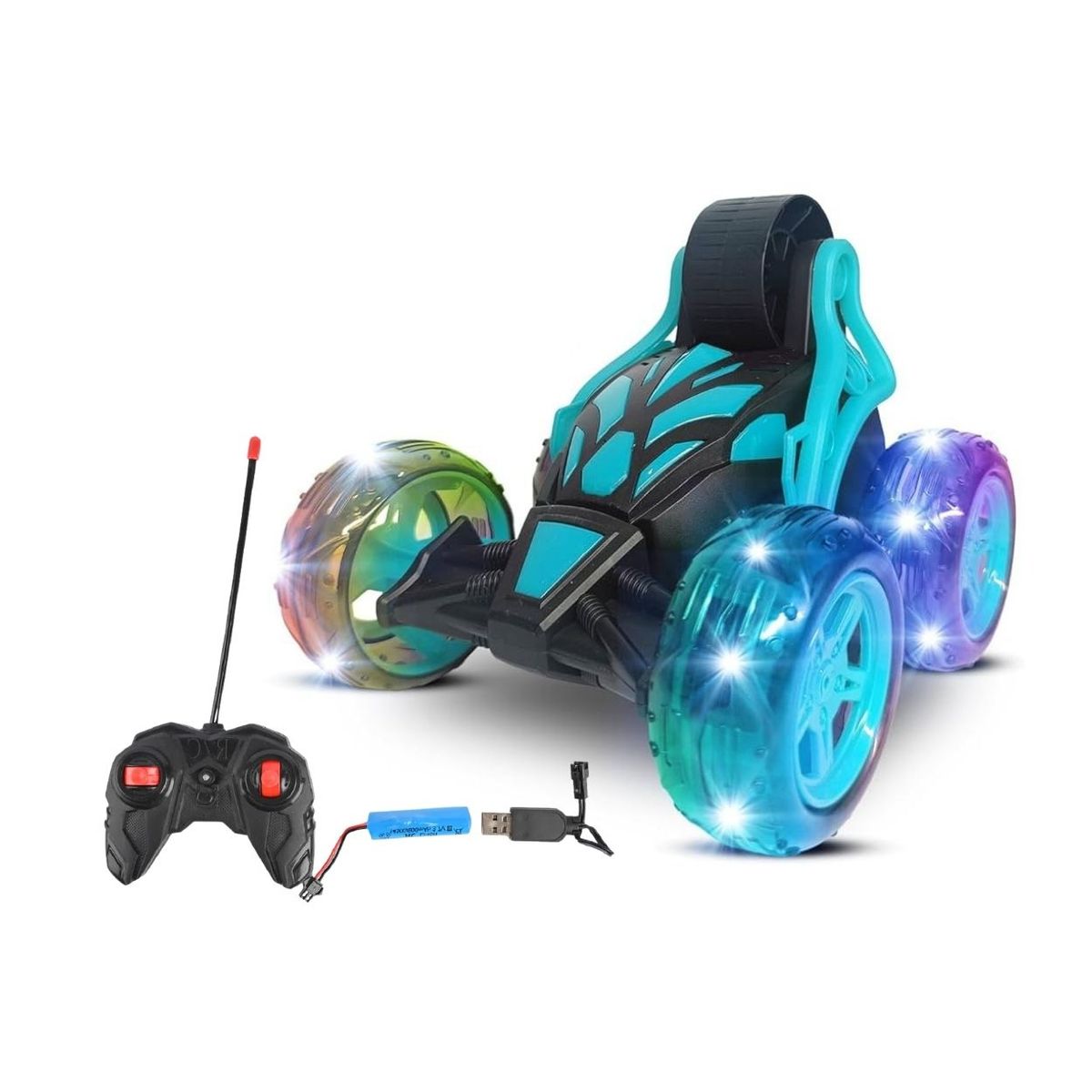 GENERICO - Juego Interactivo Carro Loco 360° Rolling a Control Remoto con Luces - Azul