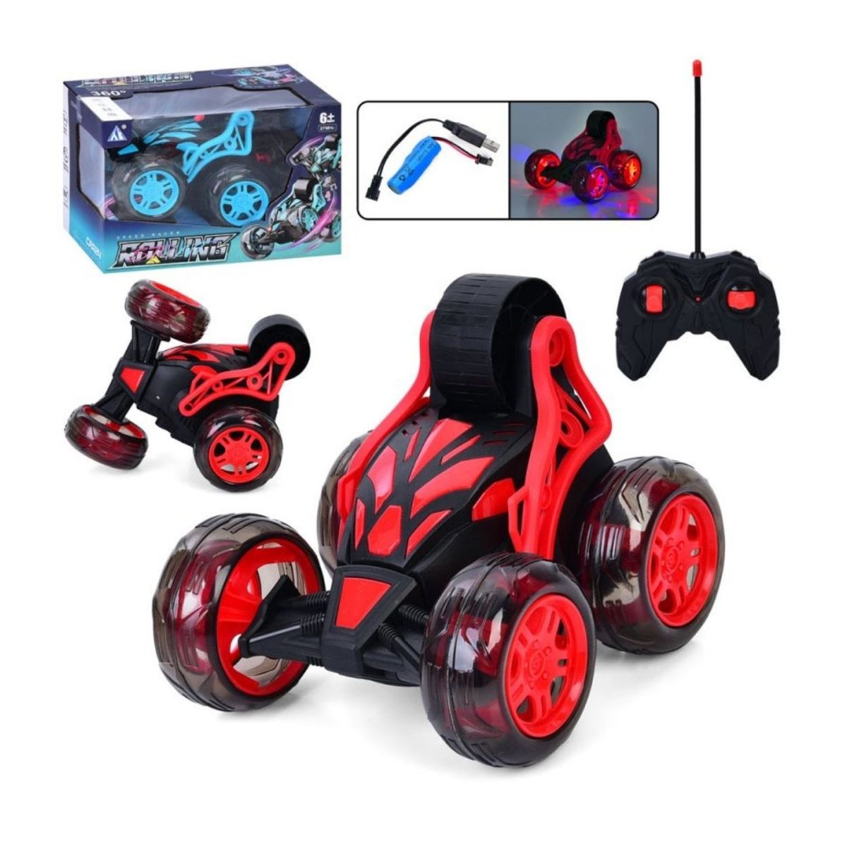 GENERICO - Juego Interactivo Carro Loco 360° Rolling a Control Remoto con Luces - Azul