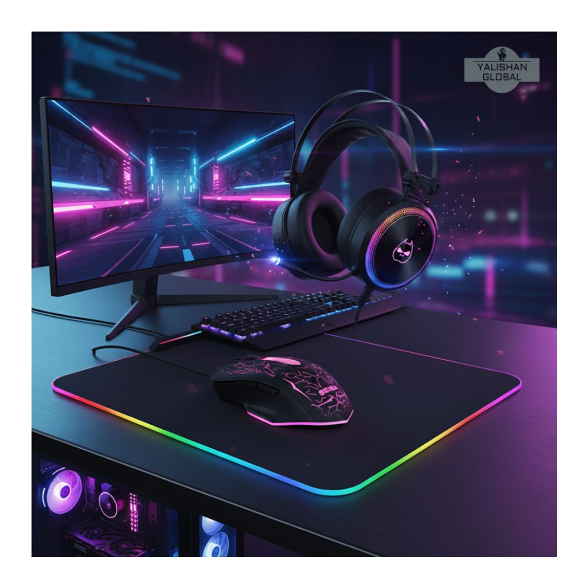 HALION - Kit 3 en 1 HALION KINGLITE AUDIFONO GAMER CON MICROFONO RGB/HA-940 7.1 USB + MOUSEPAD RGB + MOUSE