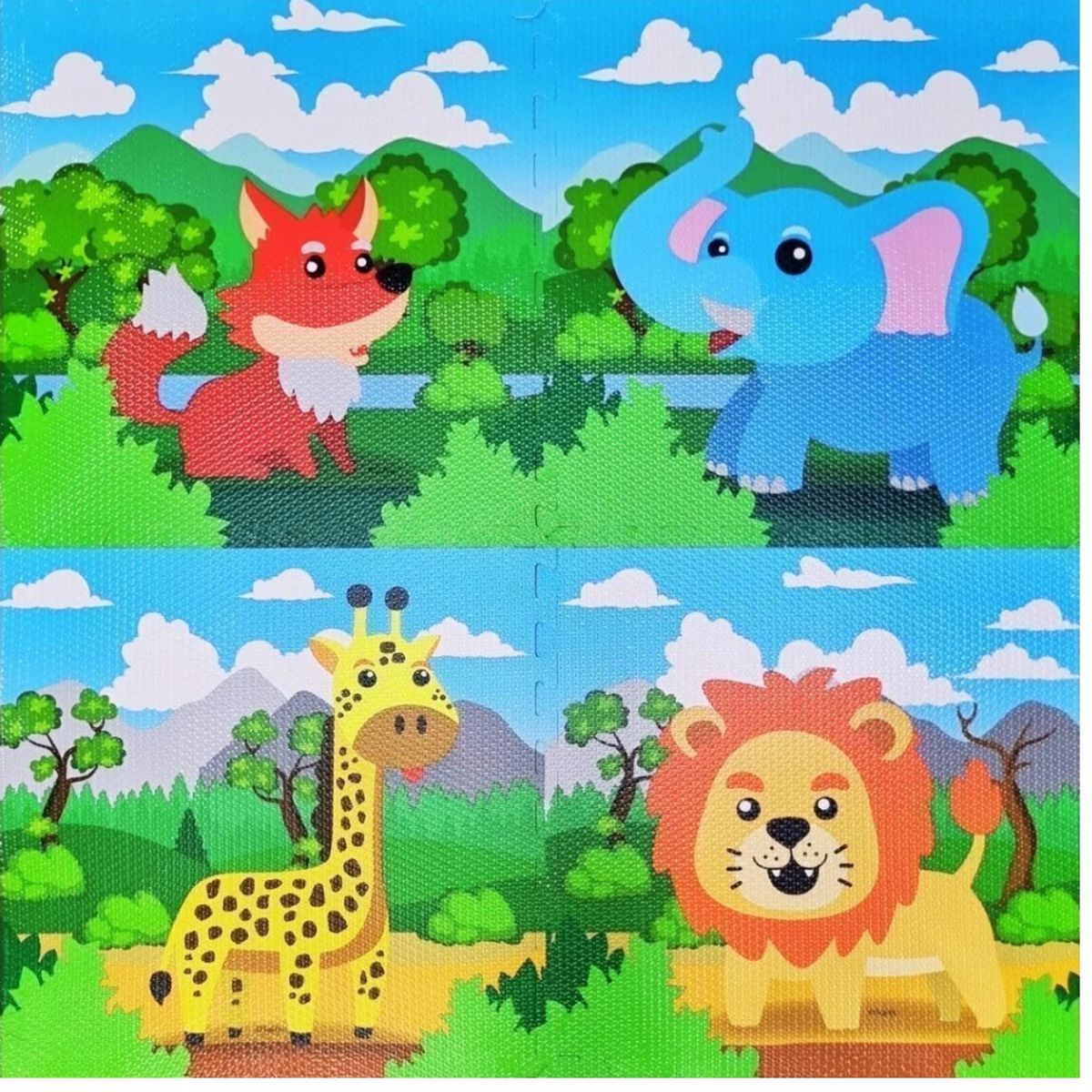 GENERICO - Piso Puzzle de Goma Animales de la Selva 4 Piezas de 60 x 60 x 1cm