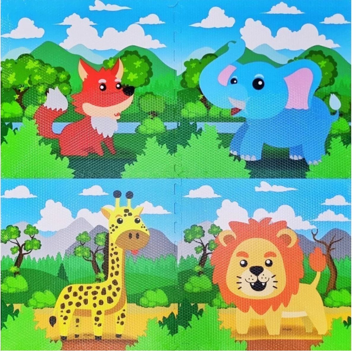 GENERICO - Piso Puzzle de Goma Animales de la Selva 4 Piezas de 60 x 60 x 1cm