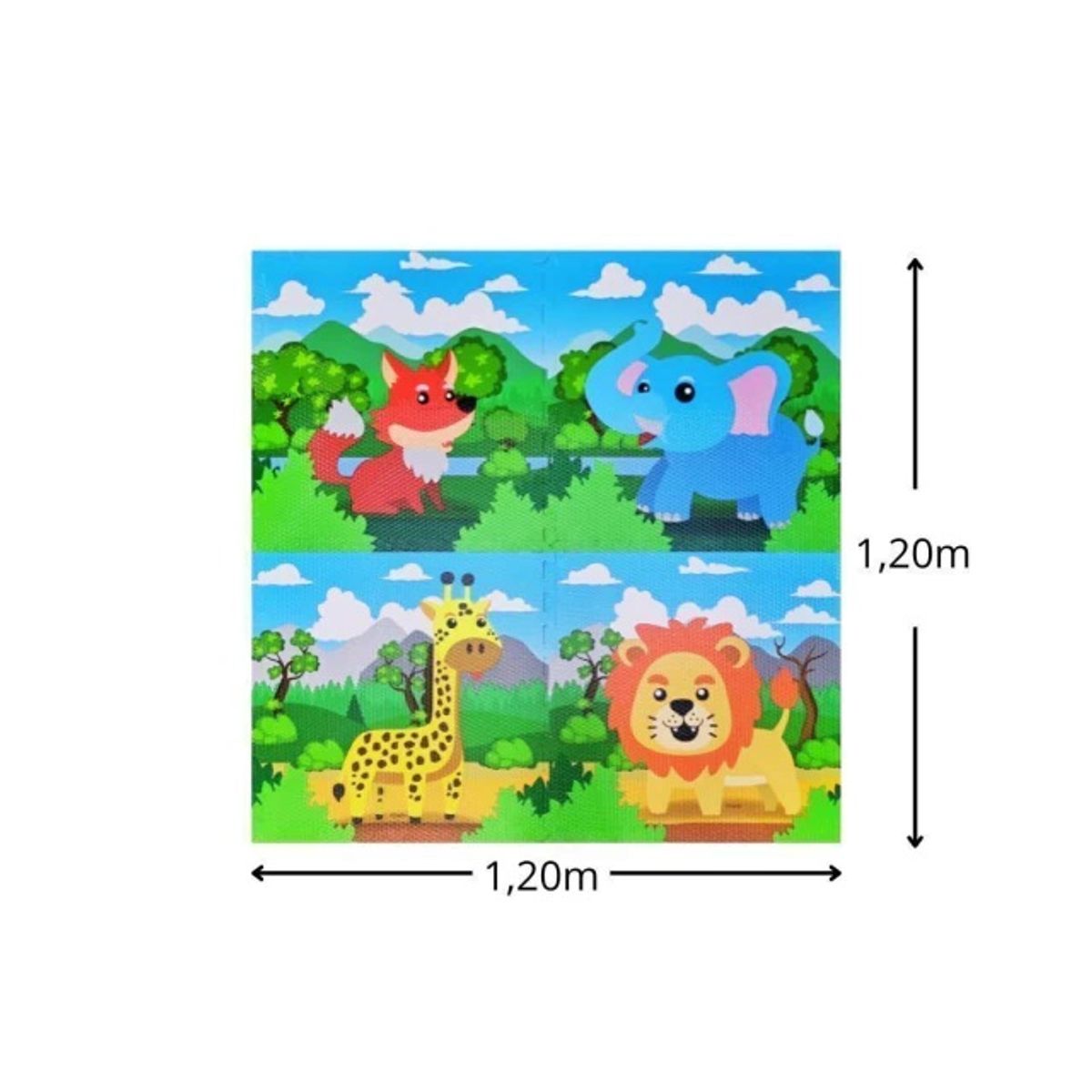 GENERICO - Piso Puzzle de Goma Animales de la Selva 4 Piezas de 60 x 60 x 1cm