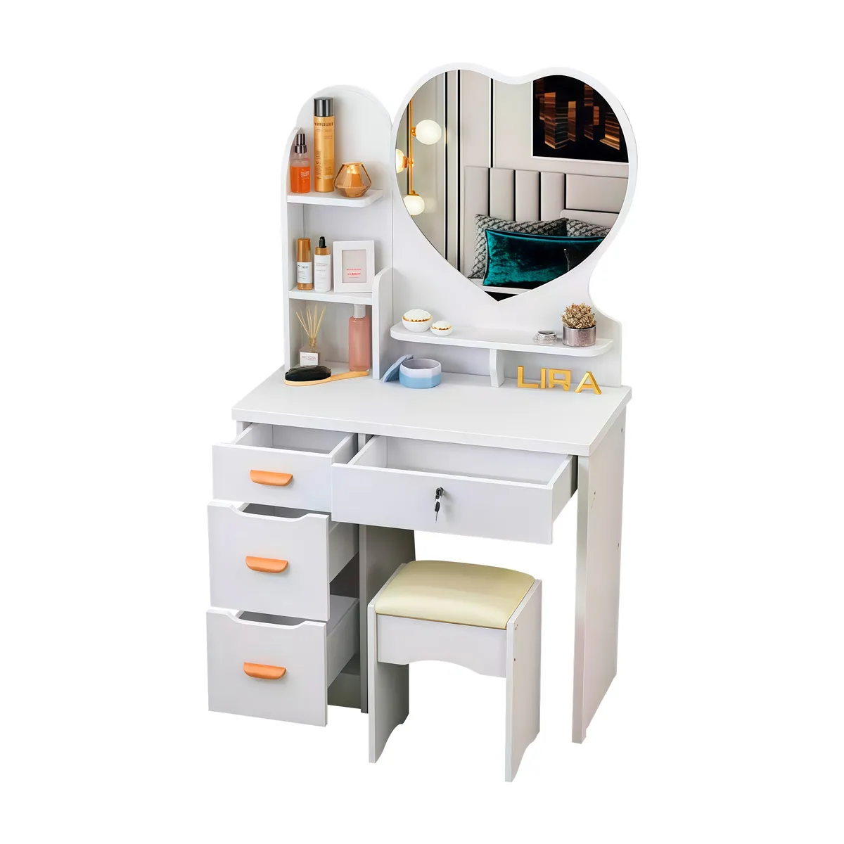 GENERICO - Tocador de Maquillaje Con Espejo y Taburete Para Dormitorio Blanco