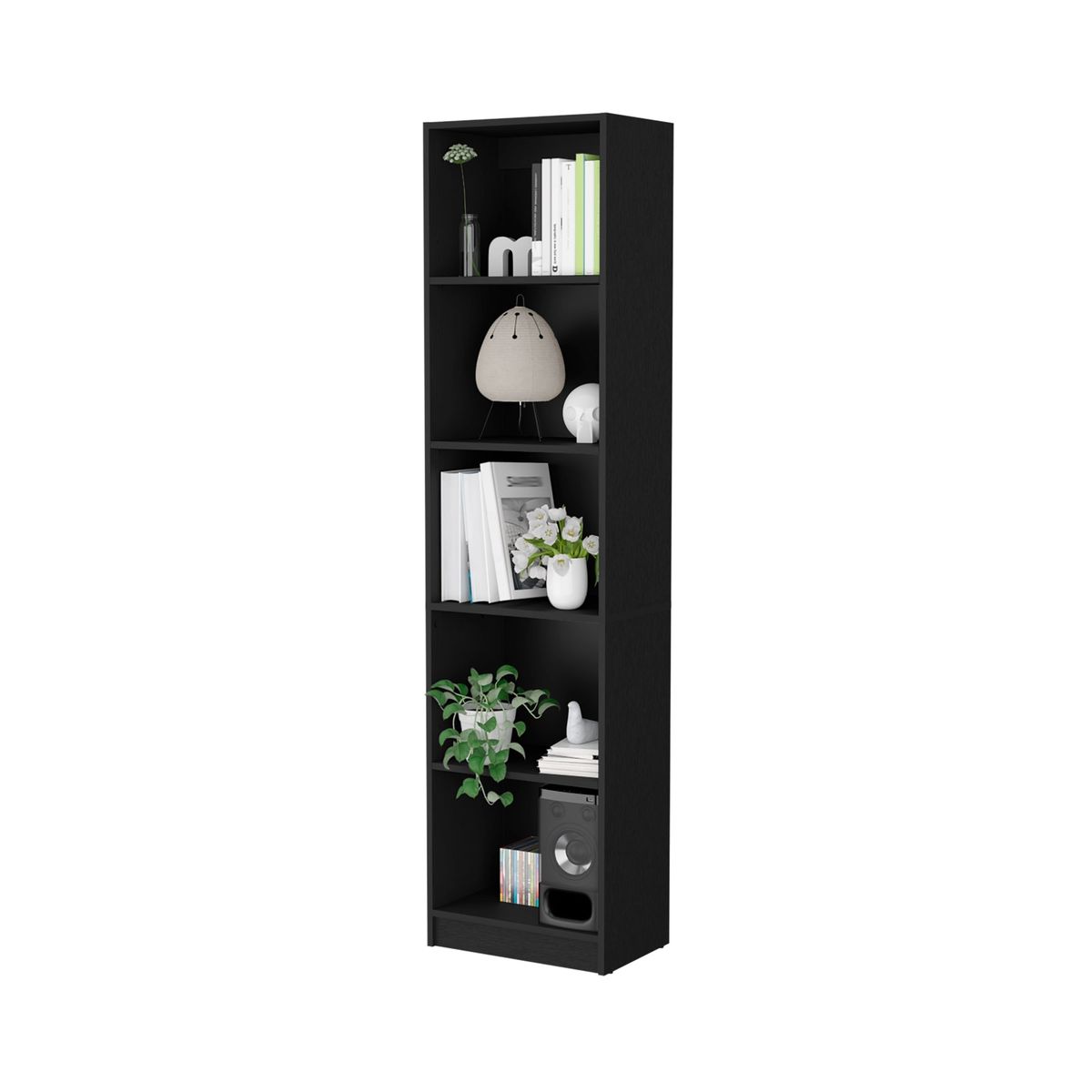 FMFURNITURE - Librero Estante 5 Repisas Melamina Fm-018N Negro