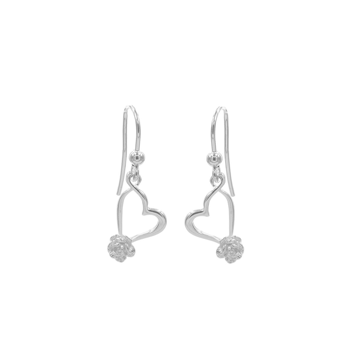BALIQ - Aretes Corazón Flor Plata 925