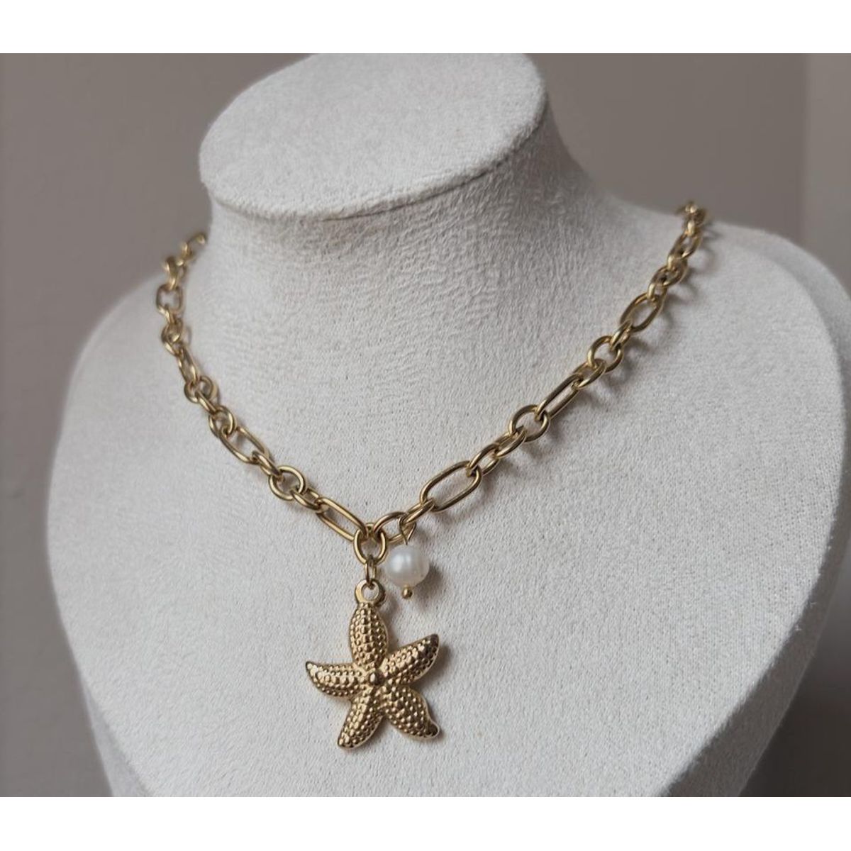 GENERICO - Collar Estrella de Mar con Perla Acero inoxidable PVD