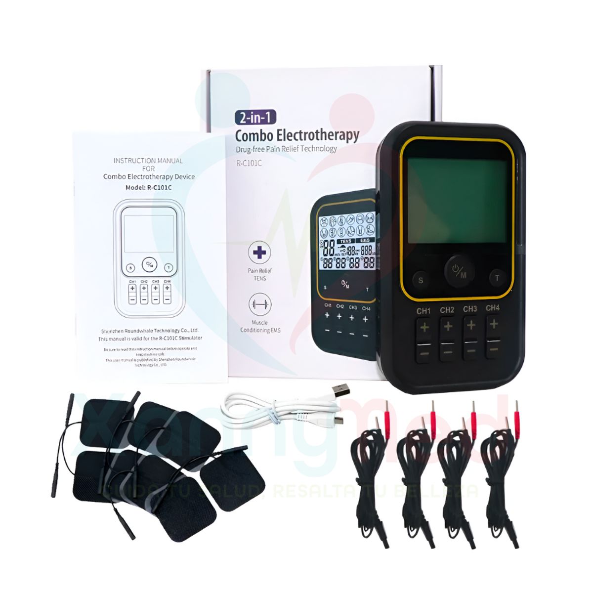 TENS - ELECTROESTIMULADOR TENS + EMS DE 4 CANALES - RECARGABLE